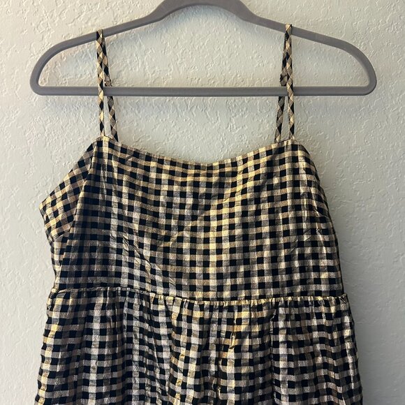 J Crew Black and Gold Gingham Party Dress - Size 8 - Picture 2 of 6